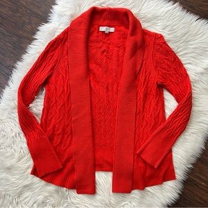 Loft Cable Knit Red-Orange Open Cardigan XL